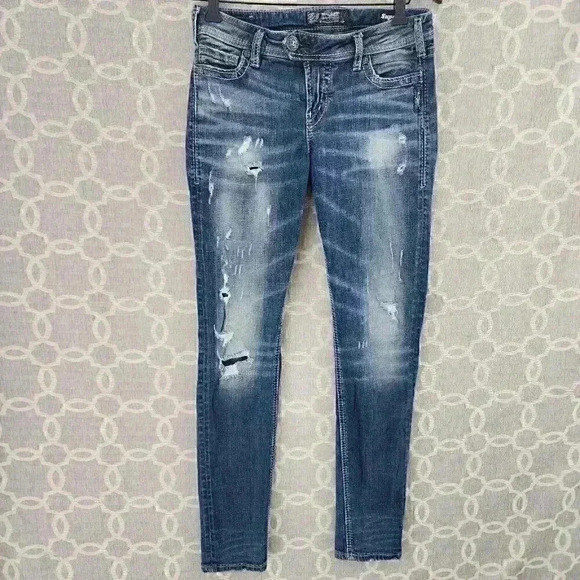 Silver Jeans Tuesday Super Stretch Distressed Mid Skinny Jeans Women's 27 - Picture 1 of 11
